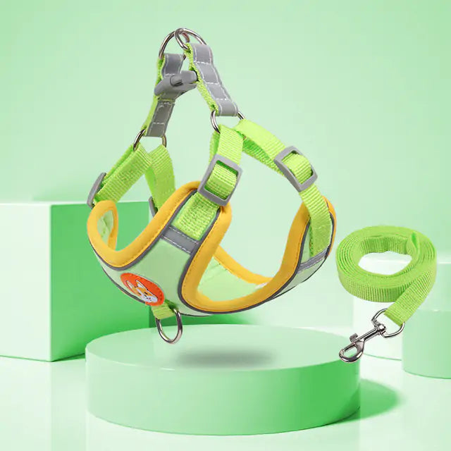 Reflective Pet Harness And Leash Set  Happy Pet3 Green XL(for10-14kg) 