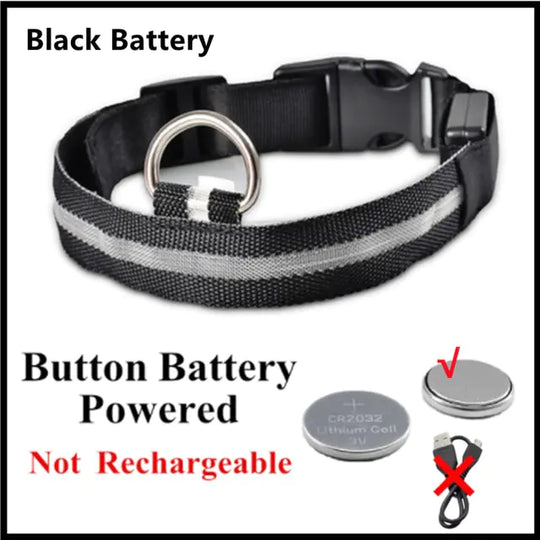 Glowing Dog Collar  Happy Pet3 Black Button Battery XLNeck 42-56 CM 