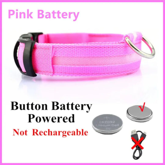 Glowing Dog Collar  Happy Pet3 Pink Button Battery M Neck 37-46 CM 