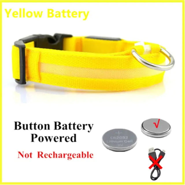 Glowing Dog Collar  Happy Pet3 Yellow ButtonBattery XXL Neck 43-62 CM 