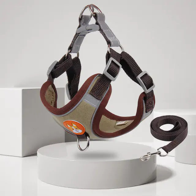 Reflective Pet Harness And Leash Set  Happy Pet3 Brown S(for2-3kg) 