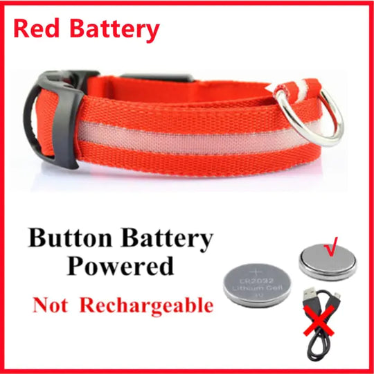 Glowing Dog Collar  Happy Pet3 Red Button Battery L Neck 41-52 CM 