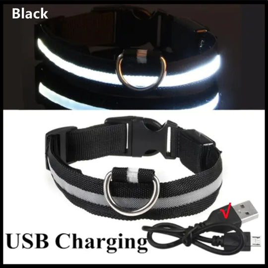 Glowing Dog Collar  Happy Pet3 Black USB Charging S Neck  34-41 CM 