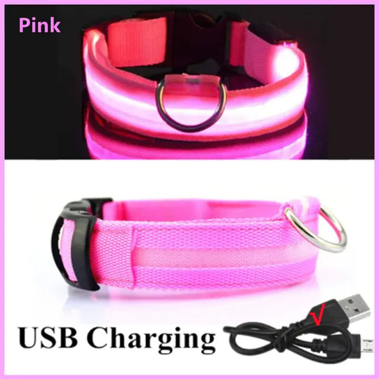 Glowing Dog Collar  Happy Pet3 Pink USB Charging S Neck  34-41 CM 