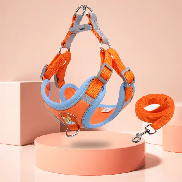 Reflective Pet Harness And Leash Set  Happy Pet3 Orange M(for3.5-6.5kg) 