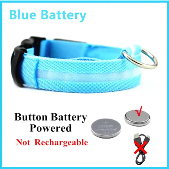 Glowing Dog Collar  Happy Pet3 Blue Button Battery XS Neck 28-38 CM 