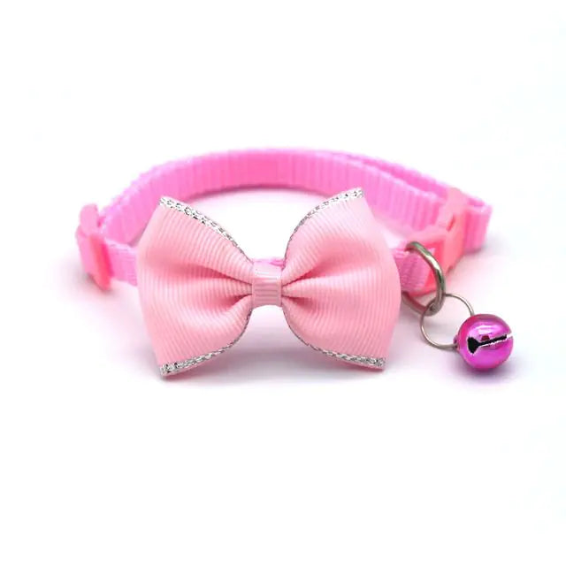 Bow and Bell Pet Collar  Happy Pet3 Pink  