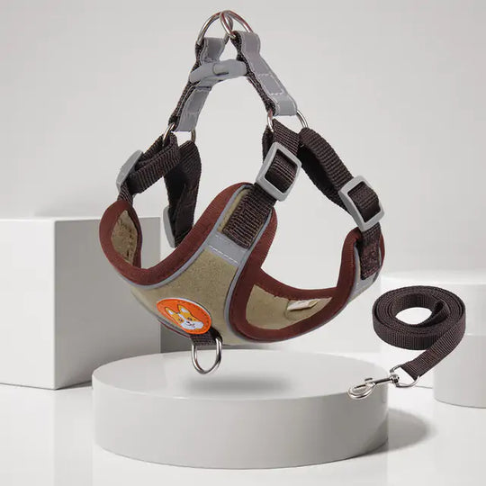 Reflective Pet Harness And Leash Set  Happy Pet3 Brown L(for7-10kg) 