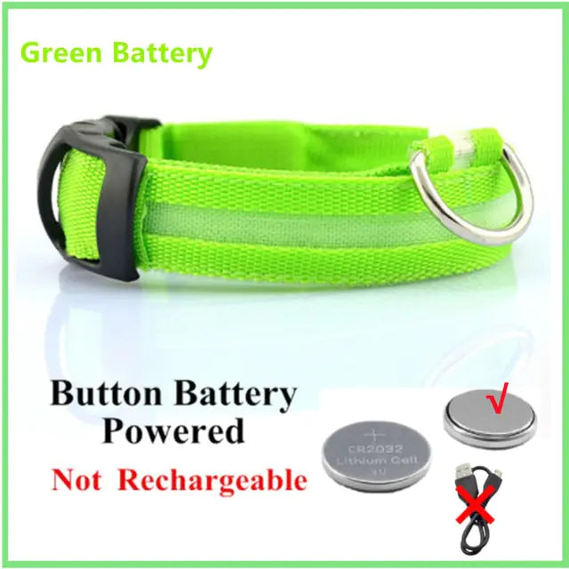 Glowing Dog Collar  Happy Pet3 Green Button Battery XLNeck 42-56 CM 