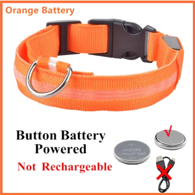 Glowing Dog Collar  Happy Pet3 Orange ButtonBattery XS Neck 28-38 CM 