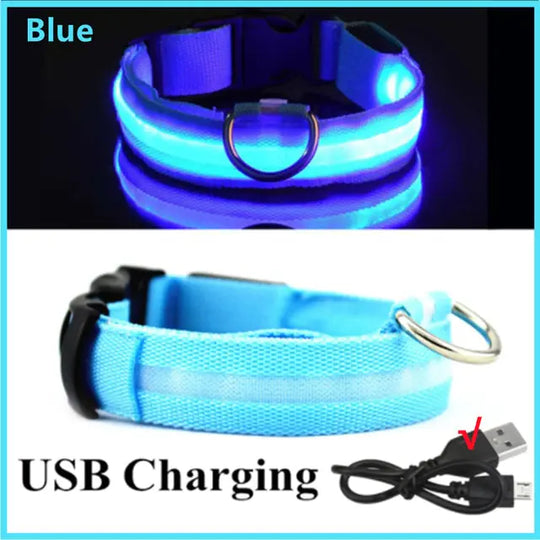 Glowing Dog Collar  Happy Pet3 Blue USB Charging S Neck  34-41 CM 