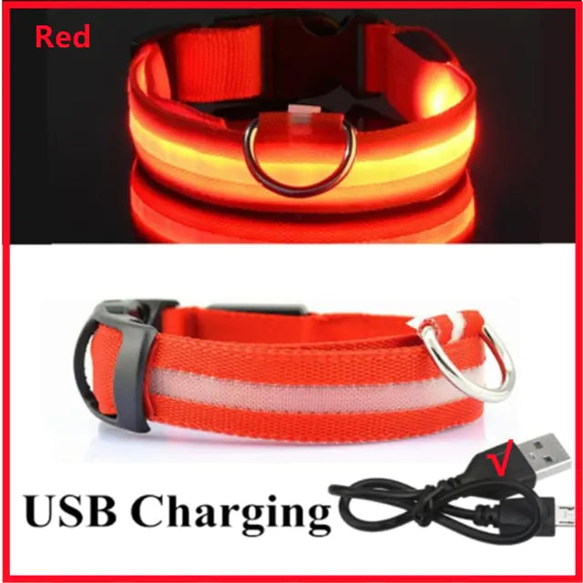 Glowing Dog Collar  Happy Pet3 Red USB Charging S Neck  34-41 CM 