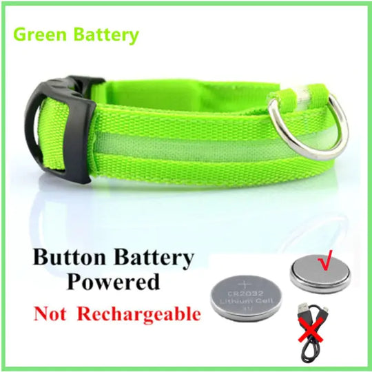 Glowing Dog Collar  Happy Pet3 Green Button Battery XS Neck 28-38 CM 